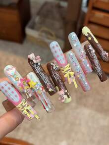 قالب سيليكون DIY ثلاثي الأبعاد لزينة الأظافر، قطعة واحدة، بتصميم فينتج مع قلادة وسلسلة خرز لؤلؤ وفيونكة، لإكسسوارات الميدالية - شفاف - مشاهدة 7