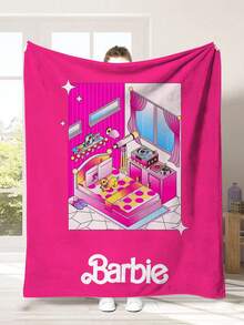 MASSDI Vibrant Fuchsia Fleece Throw Blanket, Fashion Figure With Rhinestone Fashion Glasses Design, HD Vivid Printing, Lightweight Warm Texture, Suitable For Indoor Rest, Dorm Use And Home Aesthetic Decor - Multicolor - View 11