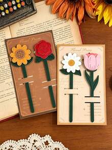 Artificial Leather Floral Bookmarks, Soft Flower Page Markers, Daisy, Tulip, Rose, Sunflower Patterns, Decorative Planner Accessories, Perfect Gift For Book Lovers, Writers, Students, Office Workers, Women, Cute Room Decor And Reading Gift - Multiple Styles - View 4