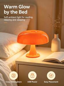 1pc Art Deco Orange Acrylic Table Lamp, USB Powered LED Desk Light 3‑Color Dimmable Button Control Upward Lighting, Decorative Lamp For Bedroom Living Room Study Library Cafe Bar Home Room Decor No Bulb Included - Multicolor - View 3