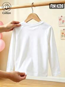 Girls' Cute Printed Long-Sleeve Casual Sports T-Shirt With Set-In Sleeves And A Round Neckline - White - View 2