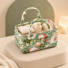 Floral Fabric Storage Basket With Handles, Quilted Organizer Bin For Bedroom, Bathroom, Closet And Shelves, Portable Clothes And Cosmetics Storage Box For Home Decor - Multicolor - View 15