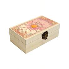 1pc Wooden Storage Box, Art Nouveau Style Sun And Floral Pattern Gift Box, Small Jewelry Organizer, Jewelry Collection Keepsake Box, For Desk Organization, Souvenir Storage, Bohemian Home Decor - Multicolor - View 1