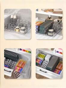 1pc Transparent Acrylic Multi-Function Storage Organizer Box, Multi-Function Plastic Organizer Tray With Handle, Stackable Storage Box, Suitable For Drawer, Desktop, Kitchen, Storage Room And Outdoor Picnic - Multicolor - View 5