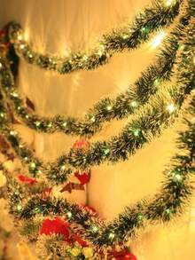 1 buah Garland Payet Jarum Pinus Hijau Tua Natal - Dipadukan dengan Rumbai Putih dan Strip Lampu LED, Ditenagai USB, 8 Mode Peredupan, Cocok untuk Dekorasi Pohon Natal Dalam Ruangan, Berlaku untuk Pesta Pernikahan, Liburan, Ulang Tahun, dan Lampu Hias Rumah - MultiWarna - View 9