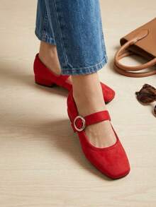 bailarinas Mary Jane mujer, merceditas de terciopelo, bailarinas con hebilla, manoletinas de mujer, zapatos planos elegantes, zapatos de terciopelo mujer, bailarinas negras - Rojo - Ver 2