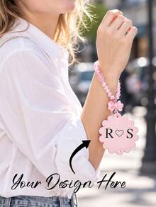 Custom Name Print Custom Hand Mirror, Cute Flower Shape Compact Mirror, Beaded Wrist Strap Keychain Mirror, Women's Gift, Best Gift For Mom And Teacher, Perfect For Birthday, Work, Commute, Outdoor, Travel, Christmas Gift - Multicolor - View 3