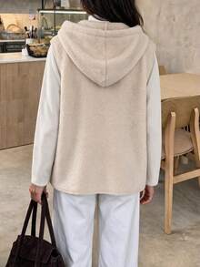 Women's Autumn/Winter Single Piece Hooded Drawstring Lamb Wool Sleeveless Vest Single-Breasted Large Pocket Loose Slouchy Daily Commute Outerwear Faux Fur Vest Fallfashion - Apricot - View 7