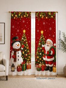 2 Pcs Gorden Liburan Natal, Gorden Motif Cetak Kartun Sinterklas Merah & Manusia Salju Natal, Dekorasi Jendela Semi Transparan Hangat untuk Hari Raya dengan Kantong Batang, Cocok untuk Ruang Tamu dan Kamar Tidur, Batang Tidak Termasuk, Dapat Dicuci Mesin - MultiWarna - View 15