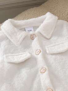 1pc Baby Girl Cute Comfortable Soft White Long Sleeve Fleece Jacket Autumn/Winter - White - View 3