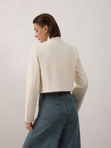 Women's Minimalist Stand Collar Asymmetric Short Blazer Jacket Autumn - Beige - View 2