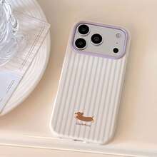1pc Striped Dachshund Phone Case Compatible With Iphone 17 Pro Max, 17 Pro, 16, 15, 14, 13, Soft Shell With Independent Buttons, Anti-Drop - White - View 8