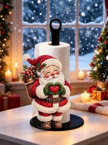 2D Flat Christmas Decor Kitchen Paper Towel Holder (No Power Light) - Desktop Tabletop Roll Holder With Display And Storage Function, Fun Faux Pearl Santa Claus Design, Suitable For Kitchen, Bathroom, Living Room And Dining Room, Decorative Ornament To Create Warm Christmas Atmosphere. 2D, Not 3D - Multicolor - View 2