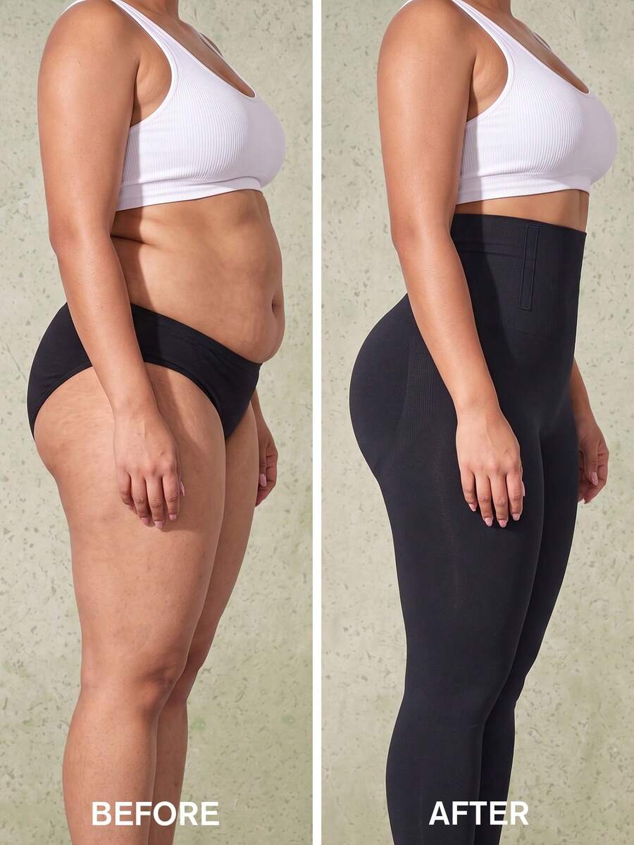 1pc Plus Size Women's Shaping Pants, Abdominal Compression, Cinched Waist, Butt Lift Sculpting - Black - View 1
