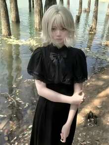 1PC Dark Night Black Butterfly Japanese Gothic Style French Vintage Black Slimming Cape Mid-Length Dress Cosplay Suitable For Daily Wear Halloween And All Holidays - Black - View 3