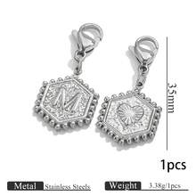1pc Stainless Steel Gold Plated Hexagonal Letter Charm With Lobster Clasp, Alphabet Heart Pattern Pendant, DIY Keychain Bag Charm Accessories - one-size - View 20