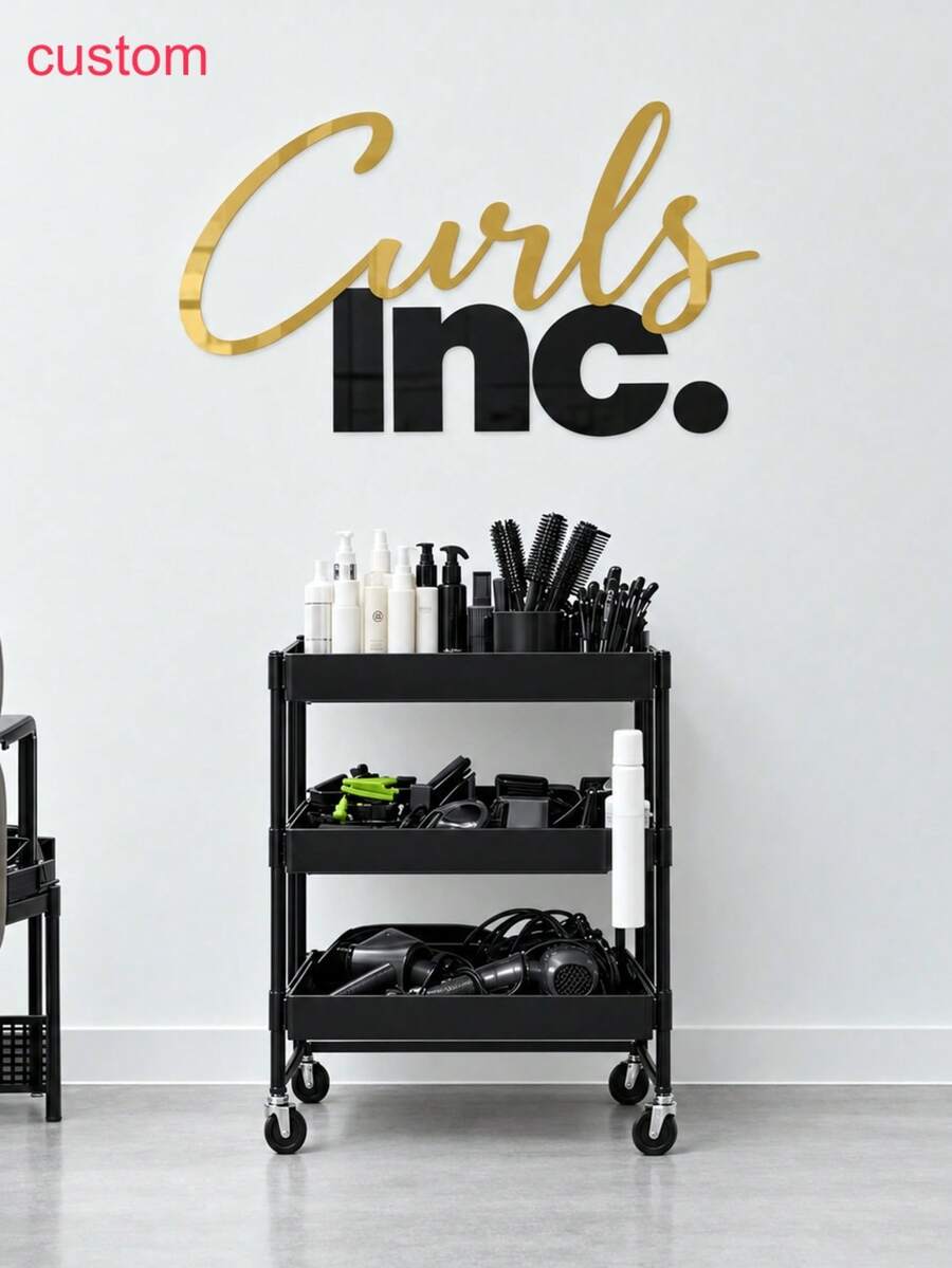 1pc Personalized Custom Text Logo, Acrylic Mirror & Black Letter Cut, Laser Cut Corporate Sign, Laser Cut Logo Sign, Corporate Wall Sign, Indoor Decor Commercial Logo Studio Custom - Multicolor - View 1
