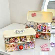 Large Capacity Desktop Hair Accessory Storage Box For Girls, Hair Ties And Hair Clips Organizer With Lid And Compartments, Jewelry Box - View 4