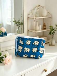 Tas Kosmetik Katun Motif Hewan Lucu, Dompet Resleting Motif Gajah dan Kucing, Dompet Koin Kecil, Tas Penyimpanan Lipstik, Earphone, dan Perhiasan, Tas Kosmetik Mini - MultiWarna - View 16