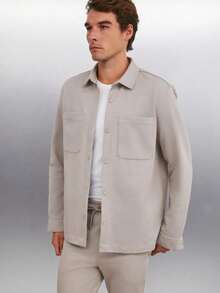 Men's DERIAN Men's Comfort Fit 2-Pocket Snap Button Navy Blue Shirt - Beige - View 1