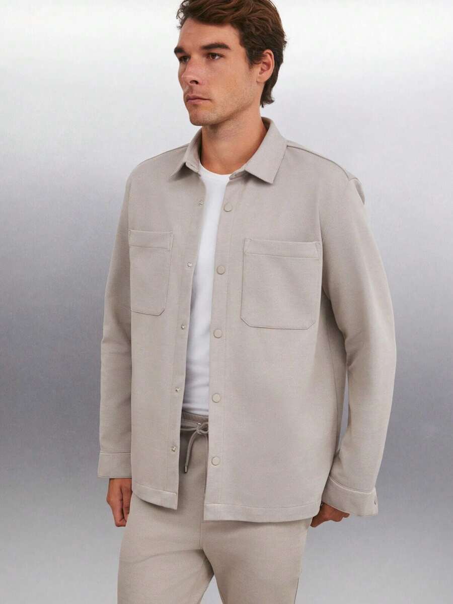 Men's DERIAN Men's Comfort Fit 2-Pocket Snap Button Navy Blue Shirt - Beige - View 1