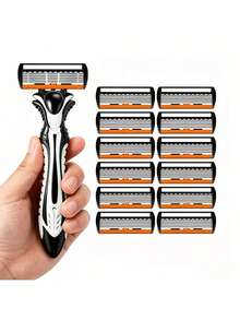 New 6-Layer Men's Razor Set, Includes 12-18-30 Blades, Manual Shaving Razor, Universal Blade Head Depilatory Razor, Plastic Non-Slip Handle, Travel And Home Essential, Dry And Wet Use Manual Razor, Perfect Gift Choice - A - View 10