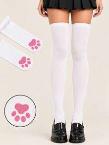 1/2 Pairs Women's Cat Paw Over-The-Knee Socks, Cute Soft 3D Toe-Cap Stockings For Cosplay, Costume Parties & Daily Wear - Multicolor - View 4
