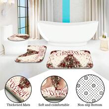 Set Dekorasi Kamar Mandi Natal Motif Pohon Natal Pita 1pc/4pcs Multifungsi, Tirai Kamar Mandi dengan 12 Kait Gratis, Keset Lantai Bentuk U dan Penutup Dudukan Toilet Bulat, Premium, Suasana Meriah, Cocok untuk Semua Dekorasi Ruangan - Pohon Natal dengan Pita - View 6