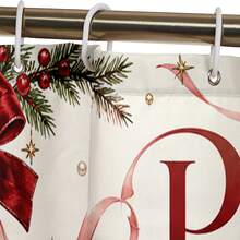 Set Dekorasi Kamar Mandi Natal Motif Pohon Natal Pita 1pc/4pcs Multifungsi, Tirai Kamar Mandi dengan 12 Kait Gratis, Keset Lantai Bentuk U dan Penutup Dudukan Toilet Bulat, Premium, Suasana Meriah, Cocok untuk Semua Dekorasi Ruangan - Pohon Natal dengan Pita - View 5