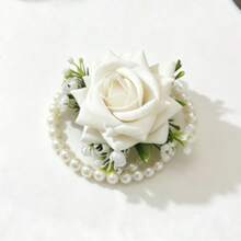Elegant Burgundy Rose Wrist Corsage With Pearl Accents, Bridal Jewelry And Wedding Accessory, Suitable For Prom And Party - Multicolor - View 9