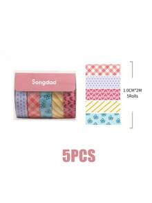 Bright Patterned Washi Tape, Boxed Thin Washi Tape, Geometric, Floral And Plaid Designs, Creative Plant And Floral Patterns, Minimalist Style Tape, Suitable For Scrapbooking, Journaling And Gift Wrapping Decoration - Multicolor - View 12