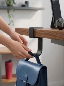 2/1pc Desk Side Bag Hooks, For Students, Black Metal Table Edge Hanger, No Drill Adjustable, Heavy Duty Handbag Holder, Home Storage Gadget, Dorm Accessory, School & Office Table Organizer - Multicolor - View 8
