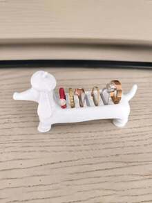 Cute Sausage Dog Ring Holder With Jewelry Storage Bag, Jewelry Display Stand, Jewelry Storage Box, Creative Desktop Ring Organizer, Vanity Decor Ring Storage Rack, Cute Room Decor Gift, Jewelry Lover Gift, Party Favor, Holiday Gift - Multicolor - View 5