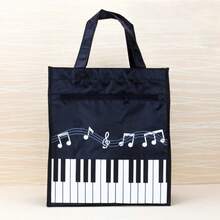 10pcs Piano Tote Bag, Travel Weekend Bag, Reusable Music Tote Bag, Casual Fashion, High Quality High Value. Musical Note Pattern, Suitable For School, Shopping And Commuting - Ideal Gift For Music Lovers, Suitable For Business Briefcase, Suitable For Work And Daily Use, Halloween, Christmas/Birthday/New Year Gift - Black - View 9
