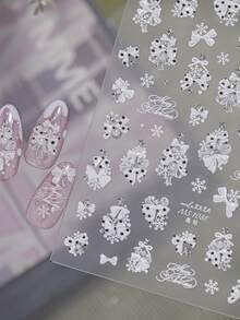 1Sheet Self-Adhesive Xmas Nail Decals, 3D Embossed Red Green Polka Dot Bow Snowflake With Star Details, Chic Nail Stickers For Winter Season Manicure - Multicolor - View 4