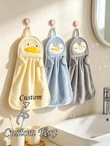 Customized Wall-Mounted Hand Towels, Soft Coral Fleece Kitchen Towels With Cartoon Animal Patterns, Highly Absorbent And Quick-Drying, Bathroom/Kitchen Decorative Hanging Towels, Gray Blue Yellow Set (Personalized Text) - Multicolor - View 5