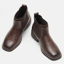 Men's Western Cowboy Boots, Outdoor Vintage Style, Embroidered Chelsea Boots - Brown - View 8