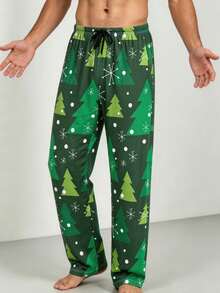 Men's Casual Comfortable Christmas Tree Print Pajama Pants, Cozy Loungewear Bottoms - Multicolor - View 2