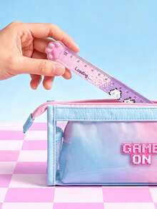 1pc Pixel Cat Paw 15cm Transparent Ruler, Highly Attractive Student Measuring Drawing Wavy Scale Ruler - Multicolor - View 5