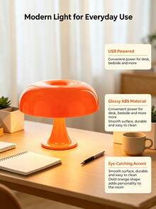 1pc Art Deco Orange Acrylic Table Lamp, USB Powered LED Desk Light 3‑Color Dimmable Button Control Upward Lighting, Decorative Lamp For Bedroom Living Room Study Library Cafe Bar Home Room Decor No Bulb Included - Multicolor - View 1