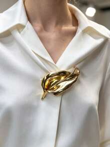 Irregular Metal Horseshoe Lily Brooch, Minimalist Fashionable Suit Shirt Decorative Jewelry Accessory Gift - Gold - View 3