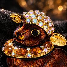 1pc Cute Zinc Alloy Enamel Hand-Painted Inlaid Shiny Rhinestone Decor Brooch Aureate Lamb Suitable For Women Daily Party Wear On Dress Coat Scarf Bag - Sheep - View 5