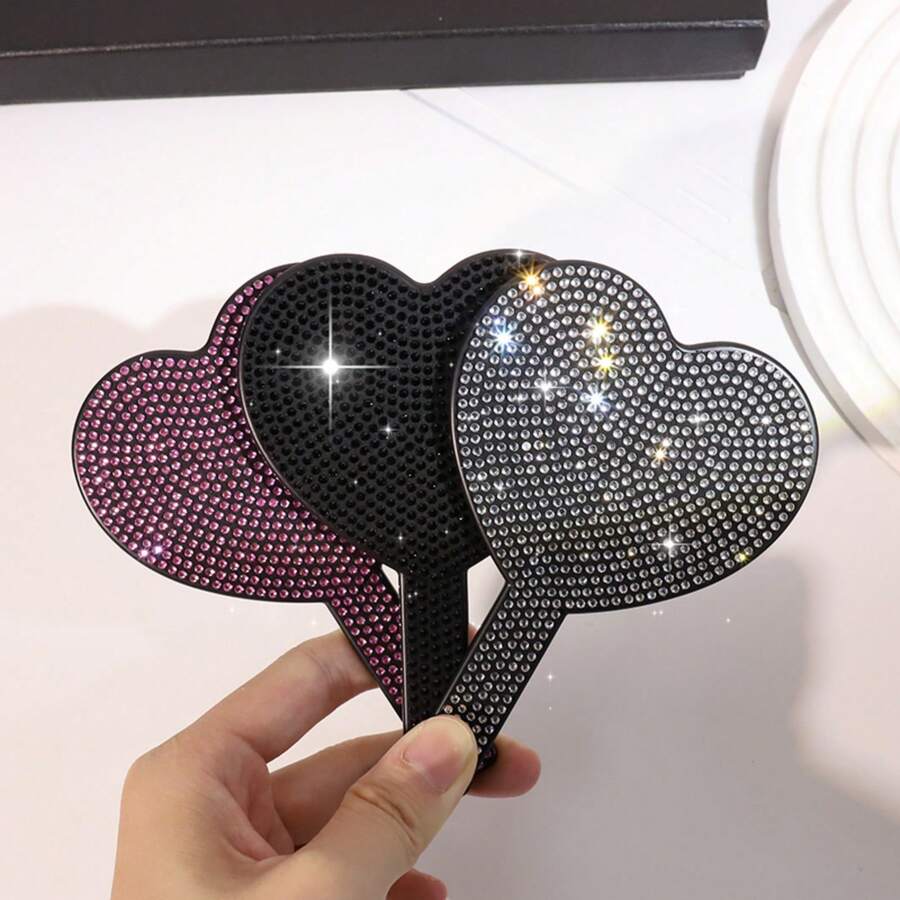 Handheld Heart-Shaped Makeup Mirror, Rhinestone Sparkling Portable Travel Makeup Mirror, Compact Hand Mirror For Women And Girls, Daily Touch-Up Beauty Tool Gift, Multiple Colors