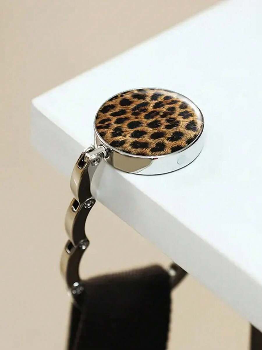 2pcs Animal Print Foldable Hanging Hook Exquisite Purse Hanger Space Saving Collapsible Design For Closet Wardrobe Travel Desk Table, Suitable For Handbags Purses Totes Backpacks, Home Kitchen Organization, Sturdy And Portable Accessory - Brown - View 1