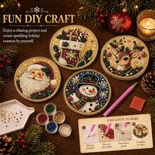 Christmas Bestseller DIY Pearl & Colorful Rhinestone Diamond Painting Coaster Set, Suitable For Beginners, Perfect For Home And Holiday Decor, DIY Craft Kit, Ideal Christmas Gift For Friends And Family - Rhinestone Coaster/QY215 - View 6