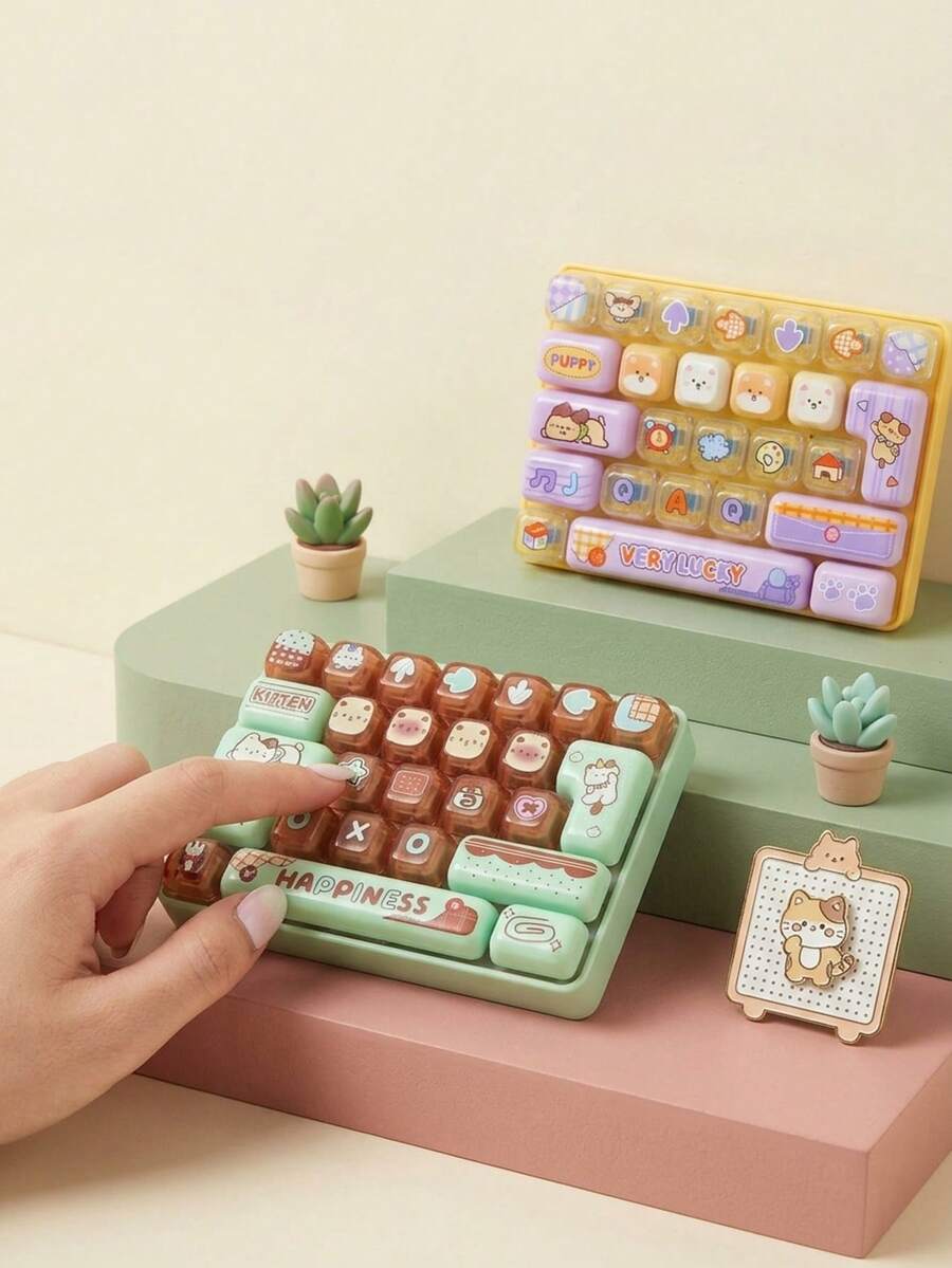 POKOJA LAND Adult Keyboard Stress Relief Fingertip Keycap Keychain, 26-In-1 Keyboard Stress Relief Button Fingertip Clicker, Fun Stress Relief, Suitable For Focus And Calm During Work Or Study, Pass Time - Multicolor - View 1