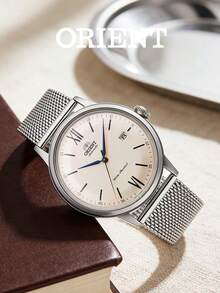 Orient Men's Bambino V6 Automatic Mechanical Watch, Beige Dial With Roman Numeral Markers, Metal Mesh Strap, 30m Water Resistant, RA-AC0020G30B - Silver - View 6