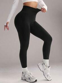 Ins Women's Shaping Leggings Peach Butt Lift Waist Control Tummy Control Leg Shaping Slimming Ruched Design Soft Fabric Black - Black - View 6