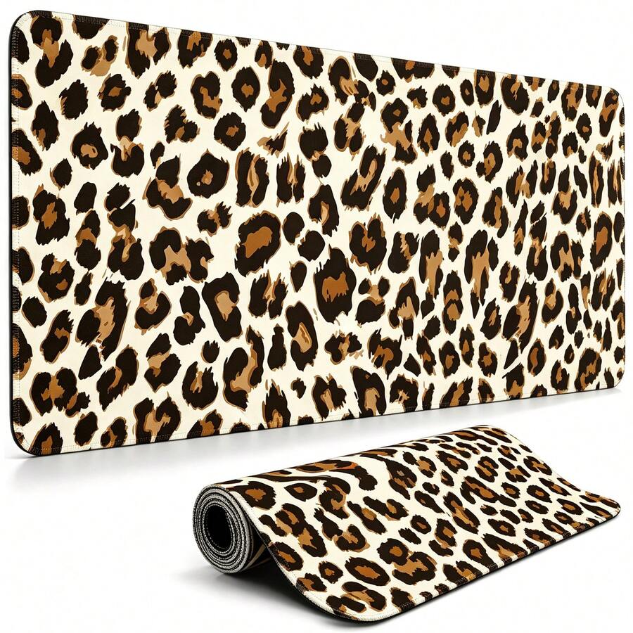 Leopard Print XL Large Mouse Pad With Stitched Edges Long Non-Slip Rubber Base Mousepad Cheetah Animal Laptop Keyboard Mat Desk Pad For Office Home Desk Decor - View 1