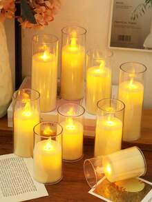 1pc Battery Driven Flickering Flameless LED Candle Light, Dancing Flame Wick Electronic Candle Light, Suitable For Wedding Decoration, Table Decoration, Birthday, Party Decoration, Lighting Candles, Electronic Lighting Candles, Wishing Candle Lights - Yellow Light - View 9